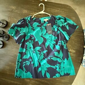 Crown & Ivy Floral Green and Blue Women's Top - NWT